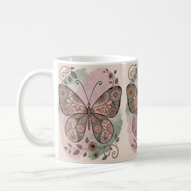 Mug Papillon de collage floral Brown (Gauche)