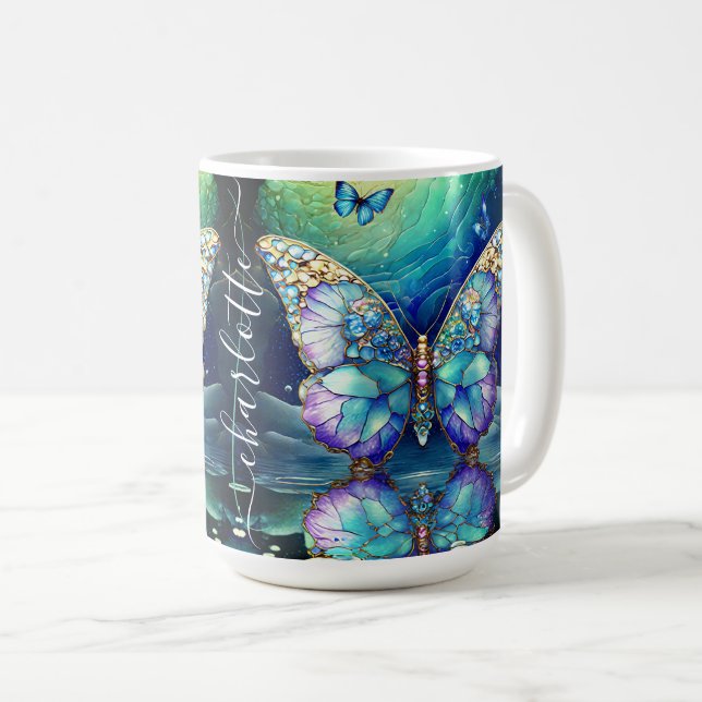 Mug Papillon de couleur bleu violet avec nom personnal (Devant droit)