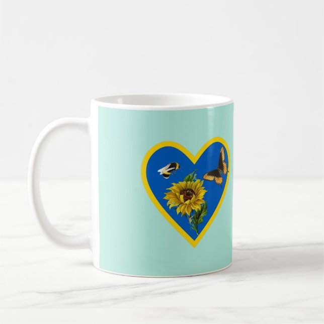 Mug Papillon de l'abeille de tournesol Bleu Coeur jaun (Gauche)
