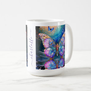 Mug Papillon de nom personnalisé bleu violet Cadeau po