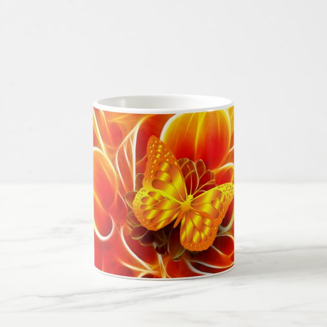 Mug Papillon doré sur fond abstrait enflammé (Centre)