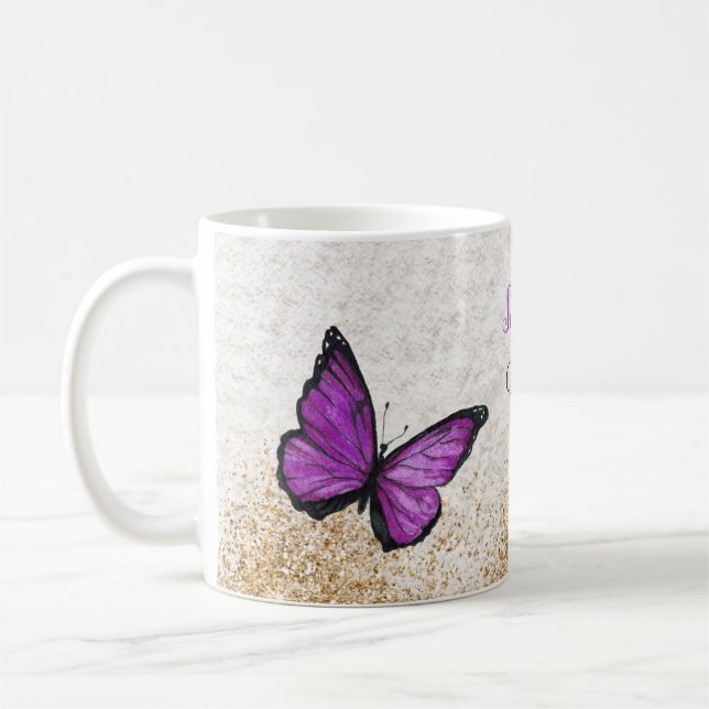 Mug Papillon doré violet rustique vintage (Gauche)