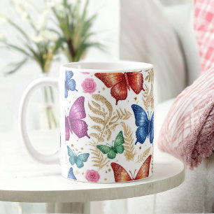 Mug Papillon élégant et Parties scintillant florale
