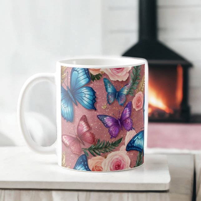 Mug Papillon élégant et Parties scintillant florale (Créateur téléchargé)