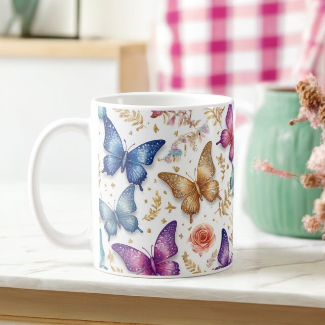 Mug Papillon élégant et Parties scintillant florale (Créateur téléchargé)