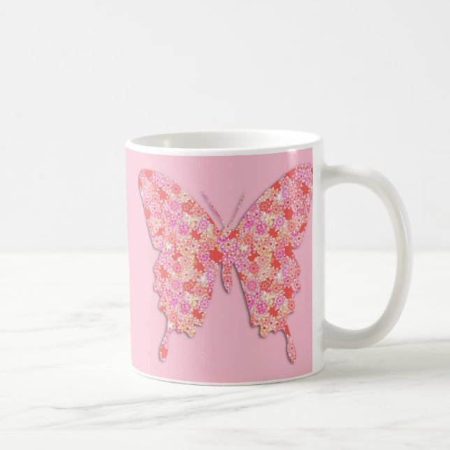 Mug Papillon en motif de fleurs - rose, orange (Droite)