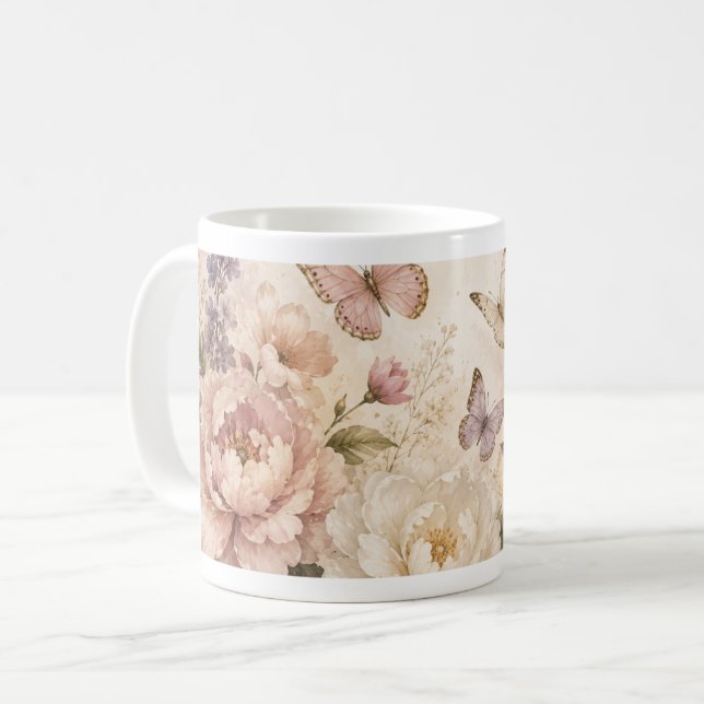 Mug papillon et floral aquarelle (Devant gauche)