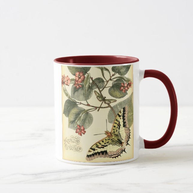 Mug Papillon et libellule à fleurs rouges (Droite)