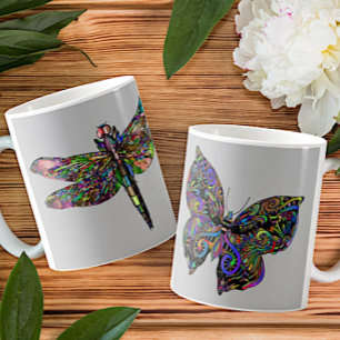 Mug Papillon et libellule. Insectes psychédéliques.
