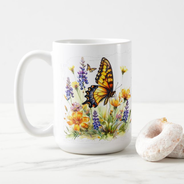 Mug Papillon et pâte à café Fleur sauvage (Avec donut)