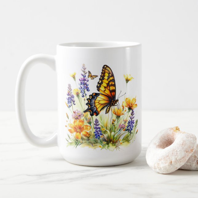 Mug Papillon et pâte à café Fleur sauvage (Avec donut)