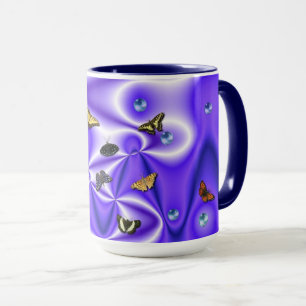 Mug Papillon et perles sur soie violette