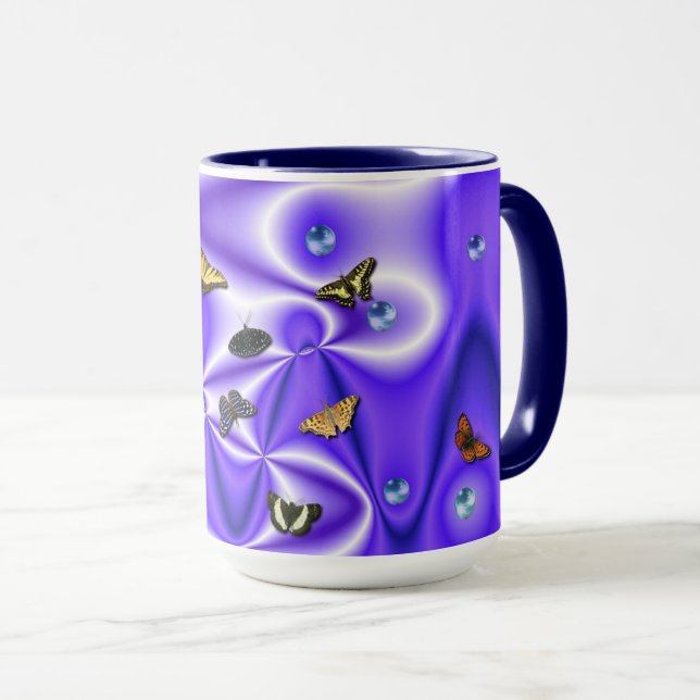 Mug Papillon et perles sur soie violette (Devant droit)