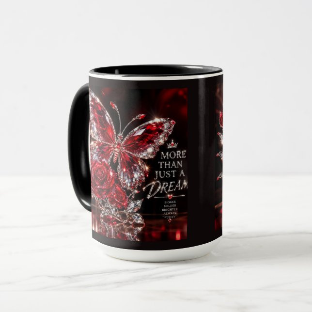 Mug Papillon et Rose de cristal de rubis (Devant gauche)