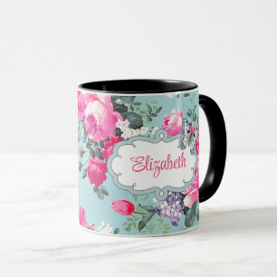 Mug Papillon et Rose Nom personnalisé Fête des mères