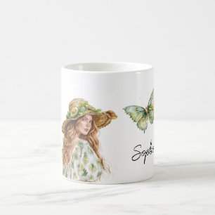 Mug Papillon femelle à tête rouge avec chapeau d'avoca