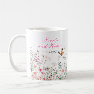 Mug Papillon Floral Mariage Rose Profond de Printemps