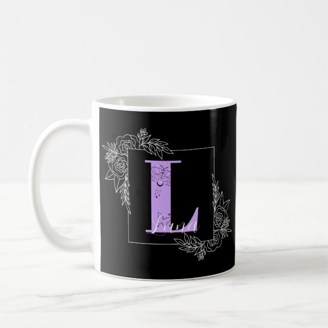 Mug Papillon Floral Pourpre Monogramme Personnalisé -  (Gauche)