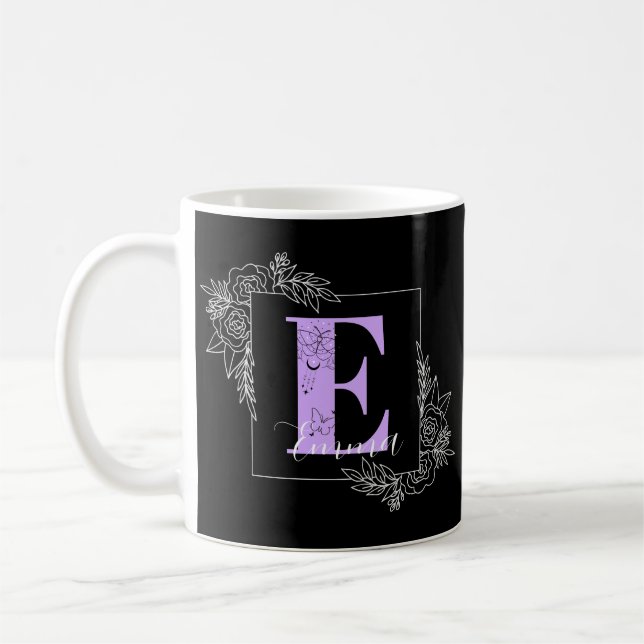 Mug Papillon floral pourpre Monogramme personnalisé -  (Gauche)
