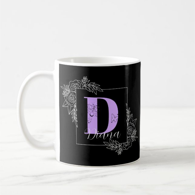 Mug Papillon floral pourpre Monogramme personnalisé -  (Gauche)