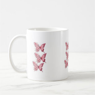 Mug Papillon Floral Rose Élégant – Illustration Aquare