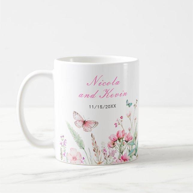 Mug Papillon Floral Rose Printanier Mariage (Gauche)