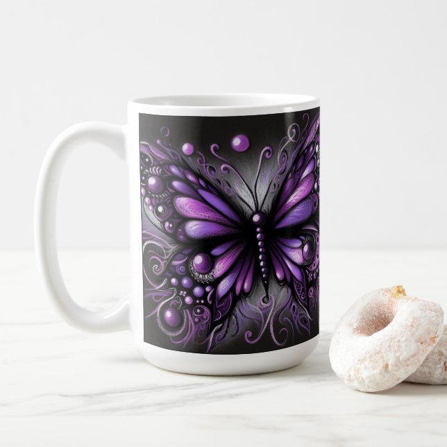 Mug Papillon gothique blanc violet noir couleur (Avec donut)