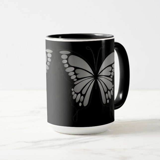 Mug Papillon Gris (Devant droit)