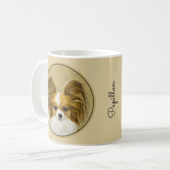 Mug Papillon (Hound Tri) Peinture - Art Chien original (Devant gauche)