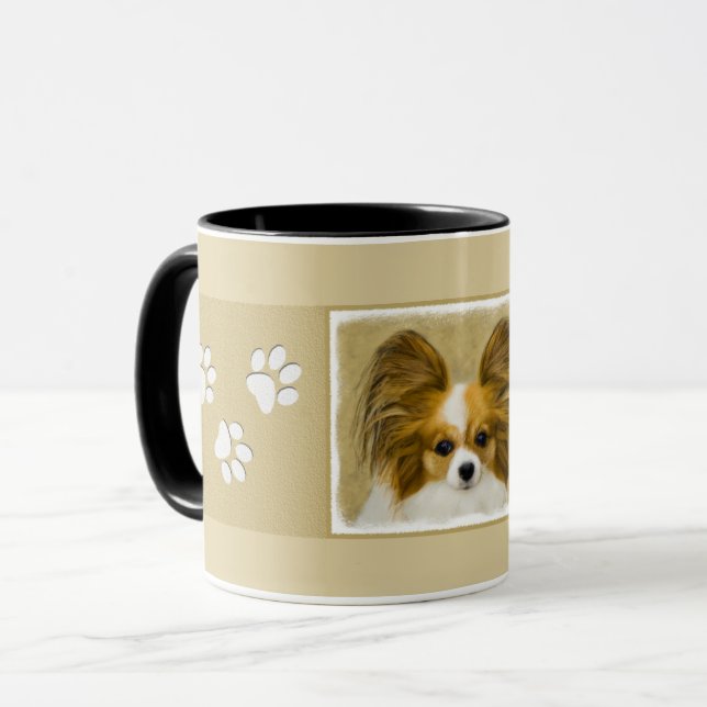 Mug Papillon (Hound Tri) Peinture - Art Chien original (Devant gauche)