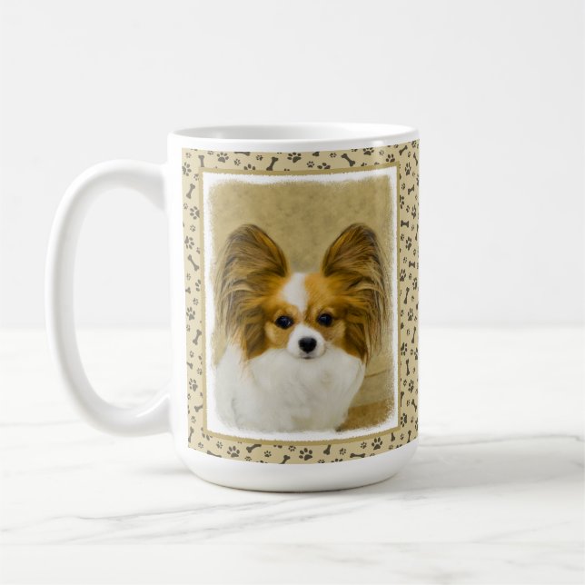 Mug Papillon (Hound Tri) Peinture - Art Chien original (Gauche)