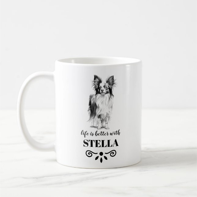 Mug Papillon Life est meilleur avec Custom Dog Name (Gauche)
