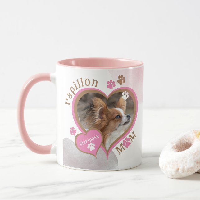 Mug Papillon Maman Personnalisé Chien Photo et Nom (Avec donut)