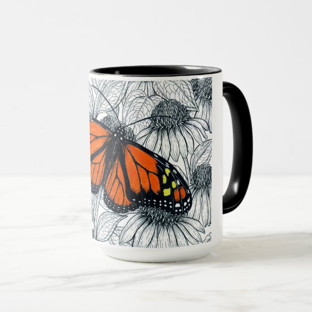 Mug Papillon monarque sur coneflowers (Devant droit)