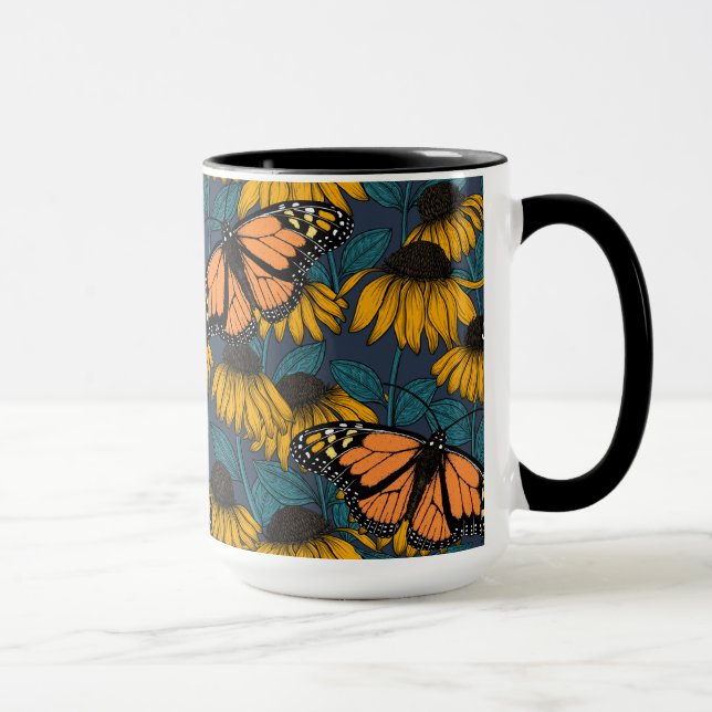 Mug Papillon monarque sur confluents jaunes (Droite)