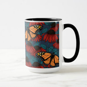 Mug Papillon monarque sur des fleurs rouges