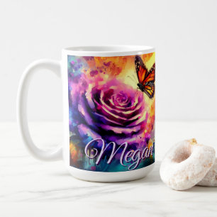 Mug Papillon Monarque sur Rose au Coucher de Soleil Pe