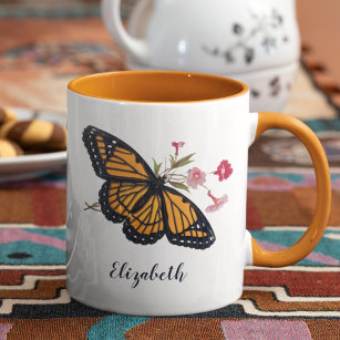 Mug Papillon Monarque vintage Avec Nom Mignonne Coloré