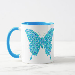 Mug Papillon, motif en bleu, turquoise, blanc