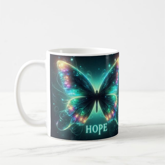 Mug Papillon multicolore radiant représentant l'espoir (Gauche)