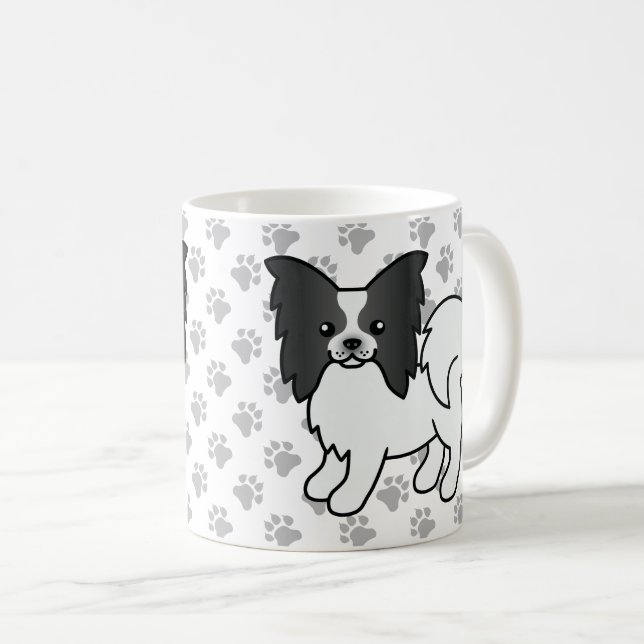Mug Papillon noir et blanc Chien de dessin animé migno (Devant droit)