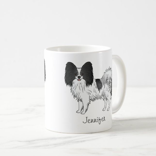 Mug Papillon noir et blanc Chien mignon avec nom perso (Devant droit)