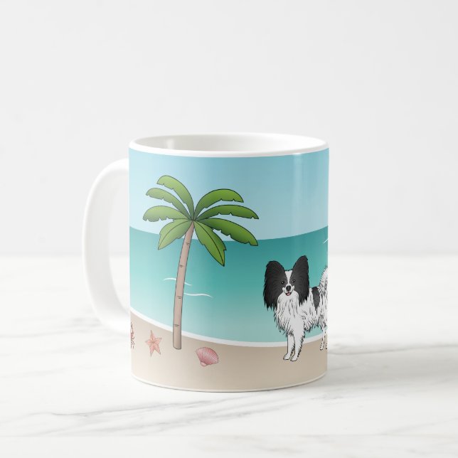 Mug Papillon noir et blanc Chien Plage tropicale d'été (Devant gauche)