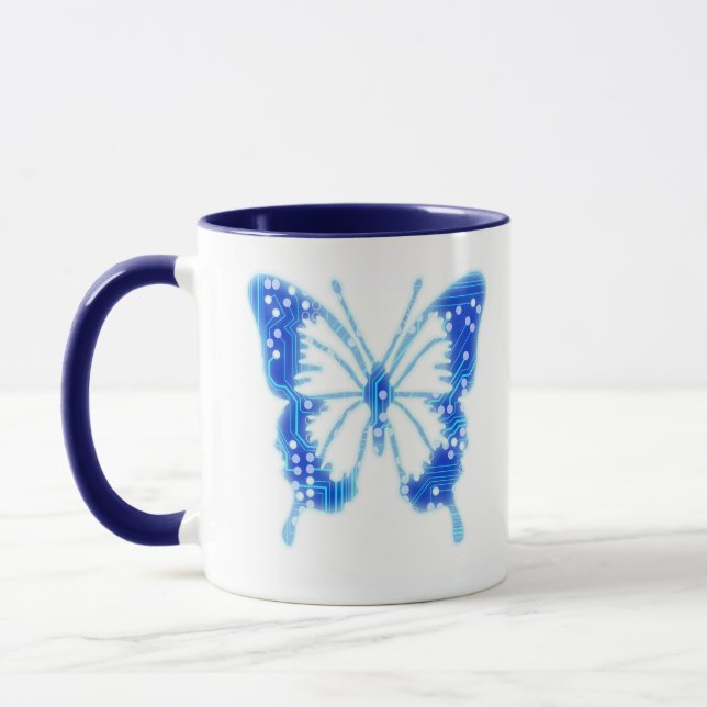 Mug Papillon numérique bleu, personnaliser arrière - p (Gauche)