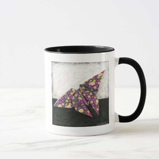 Mug Papillon Origami sur papier floral (Droite)