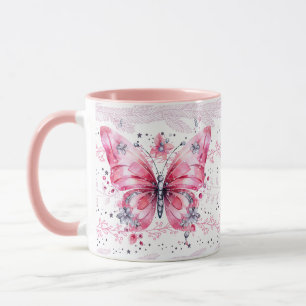 Mug Papillon poilu à Parties scintillant rose pâle