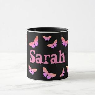 Mug Papillon Pop Art Rose Clair "Sarah"