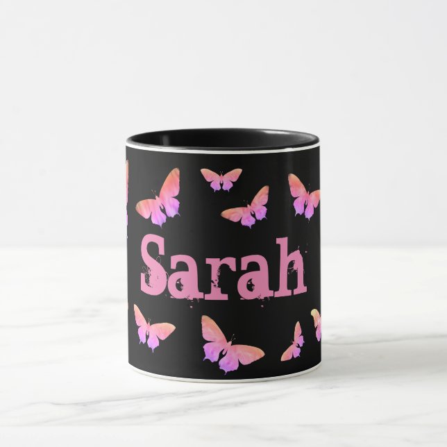 Mug Papillon Pop Art Rose Clair "Sarah" (Centre)