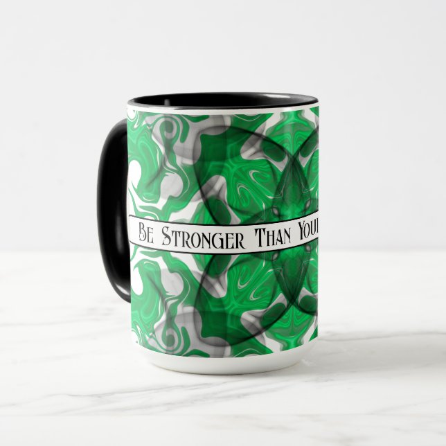 Mug papillon psychédélique Abstrait de mandala vert (Devant gauche)