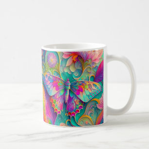Mug Papillon psychédélique coloré et fleurs